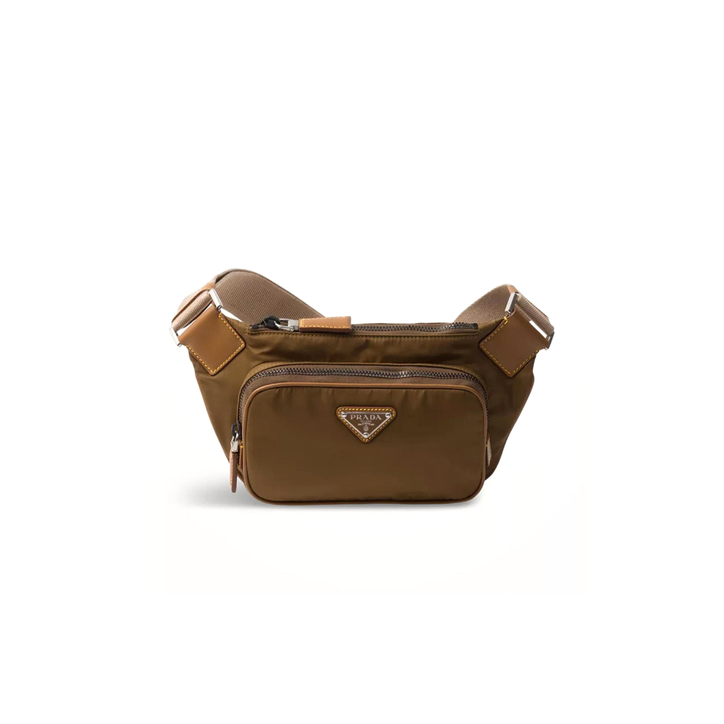 Pra*a re-nylon and leather belt bag 2vh128 (19*13*2.5cm)